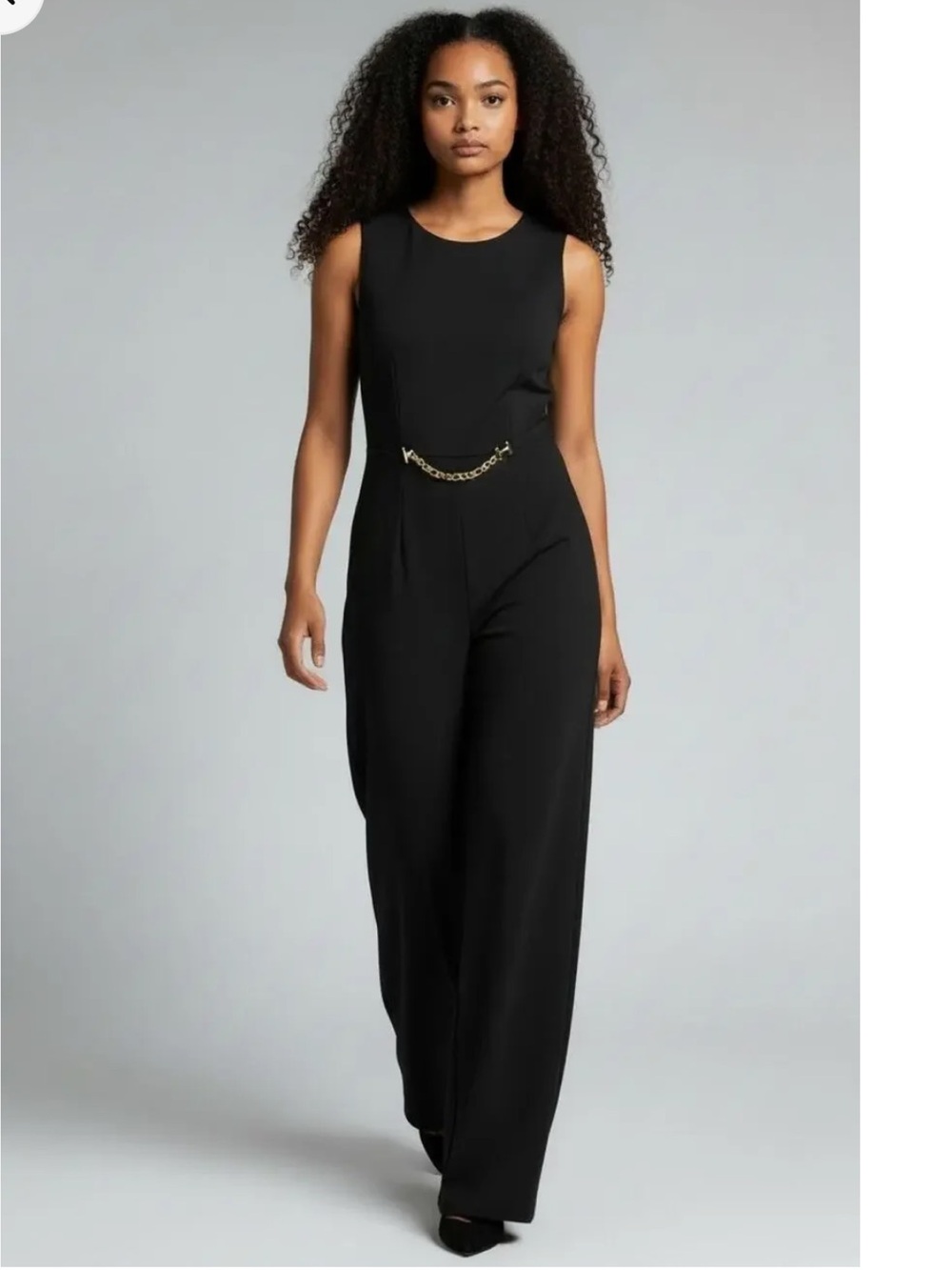 Halston black pants jumpsuit chain detail size 2 elegant structured tailored